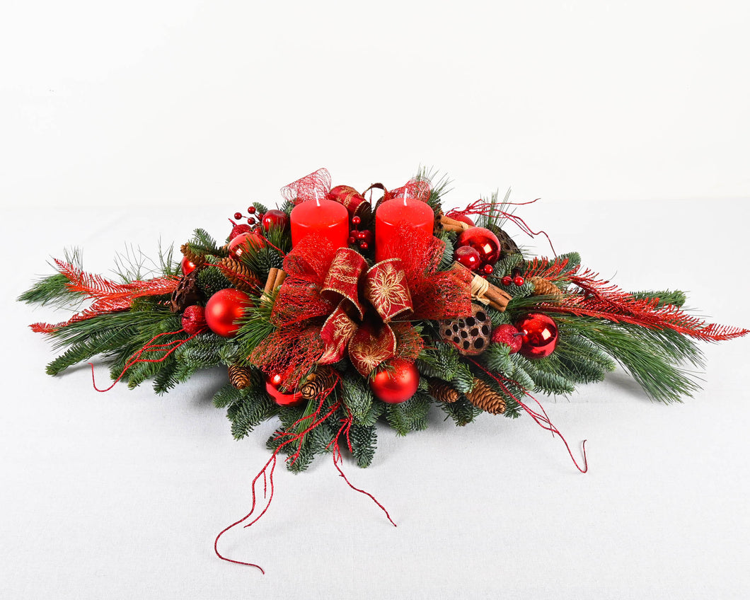 'Classic Red Berries' Christmas Table Centrepiece - Long