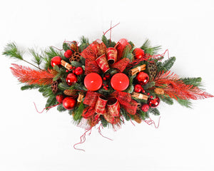 'Classic Red Berries' Christmas Table Centrepiece - Long