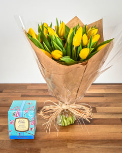 A Spring Gift Duo - Hand-tied Bunch of Tulips & a Luxury Julie Clarke Candle