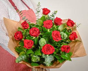 A Dozen Red Roses - Luxury Hand-tied Rose Bouquet