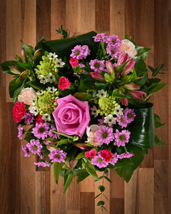 Pretty Pinks Fish Bowl Bouquet & Julie Clarke Diffuser