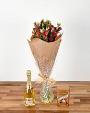 Load image into Gallery viewer, Pink Lisianthus Posy with Lindt Chocolates &amp; Non-Alcoholic Fizz
