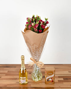 Pink Lisianthus Posy with Lindt Chocolates & Non-Alcoholic Fizz