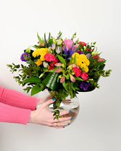 Load image into Gallery viewer, Colour Burst Fishbowl Bouquet &amp; a Luxury Julie Clarke Candle
